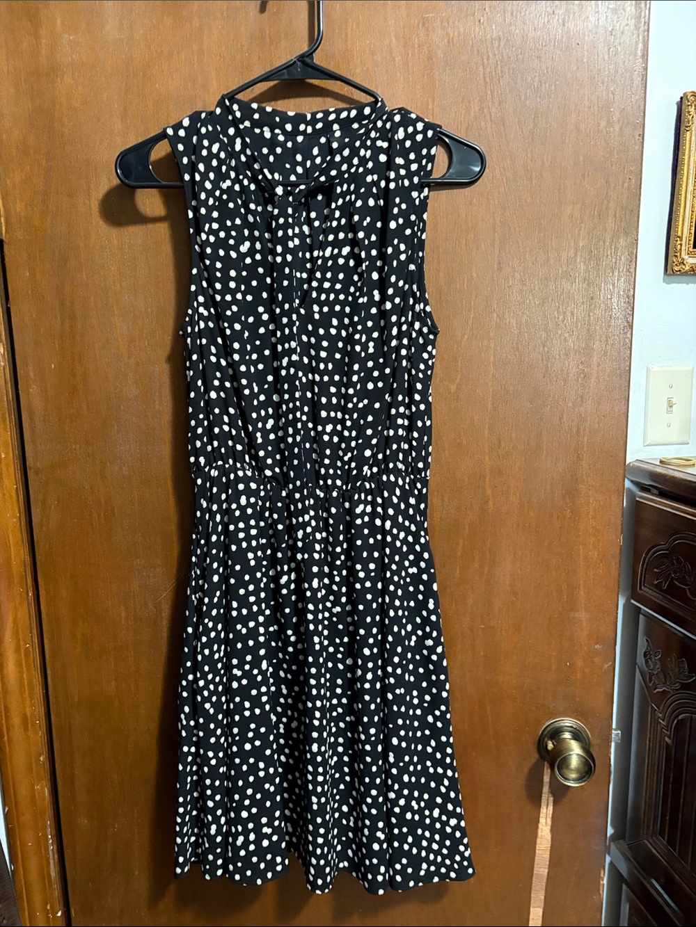 Sleeveless Black and White Polka Dot Dress